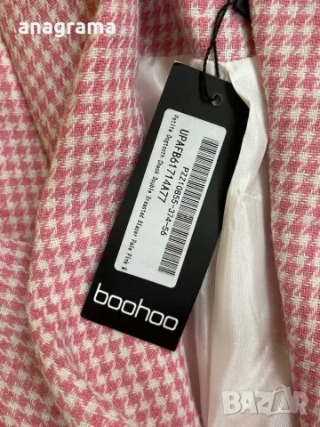 Страхотно елегантно ново сако в ситно каре бяло и розово Boohoo, снимка 9 - Сака - 47561370