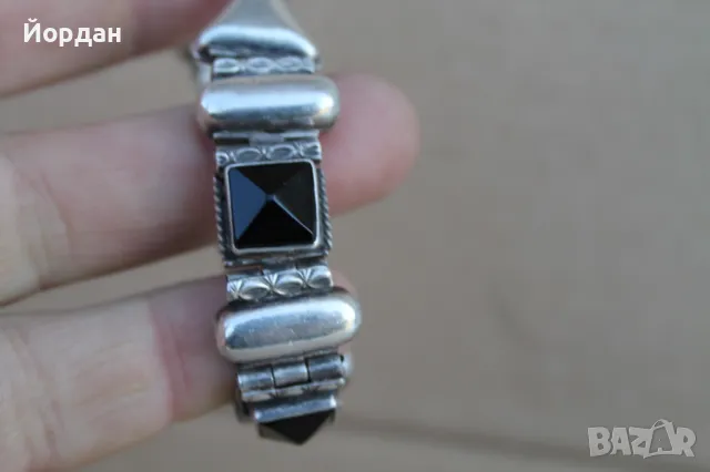 Дамска сребърна гривна с оникс, снимка 5 - Гривни - 50209898