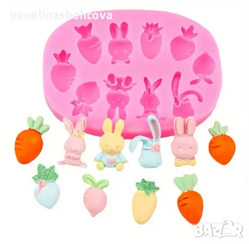 Великден морков заек зайче Силиконов молд форма за фондан за декорация на торта шоколад , снимка 3 - Форми - 49866329