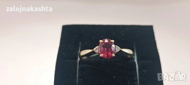 Златен пръстен с Розов Шпинел-1,91гр/9кр, снимка 6 - Пръстени - 53029404