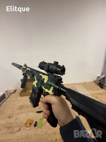 Детска играчка пушка автомат с меки патрони и допълнителни екстри