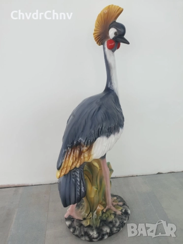 Сив кралски жерав статуетка 83см-5кг/голяма италианска порцеланова фигура на птица, снимка 3 - Статуетки - 51582219