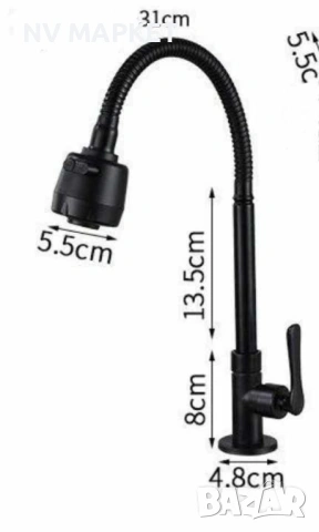 Кухненски смесител , черен,гъвкав чучур САМО ЗА СТУДЕНА ВОДА, снимка 4 - Смесители - 53837375