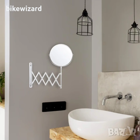 BELLE VOUS Хромирано стенно разтегателно огледало за баня с 3-кратно увеличение двустранно 360° НОВО, снимка 2 - Други - 53639586