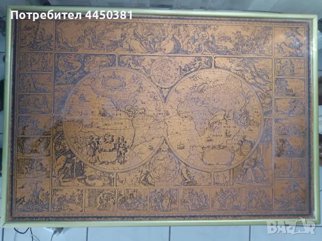 ИЗКЛЮЧИТЕЛНО РЯДЪК МОДЕЛ на  винтидж карта на света oт гравирана мед, снимка 6 - Антикварни и старинни предмети - 50107300