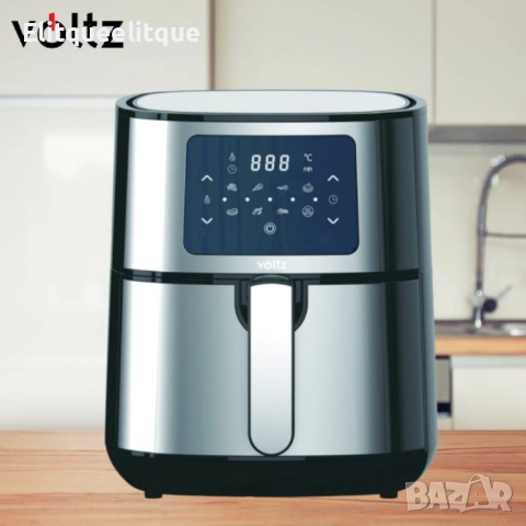 Фритюрник AirFryer Voltz, 1400W, 5.5 литра, Горещ въздух, Таймер, до 200°C, Сив, 2 ГОДИНИ ГАРАНЦИЯ, снимка 7 - Фритюрници - 52187814