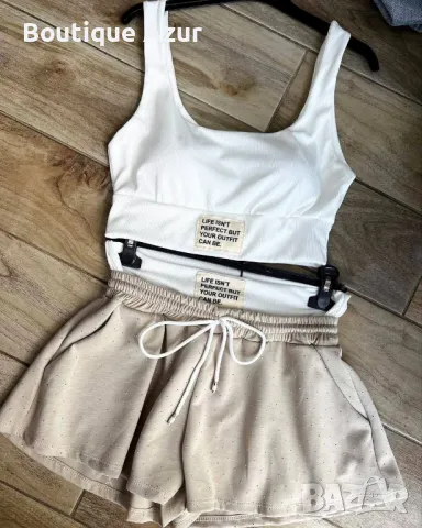 дамски летни комплекти бюстие и къси панталонки с камъни , снимка 2 - Комплекти - 50307196