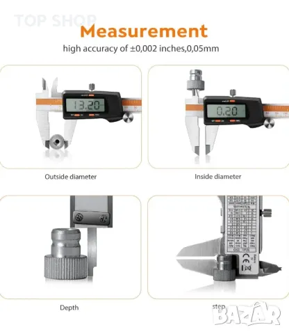 Метален микрометър шублер от неръждаема стомана IP54 Водоустойчив LCD дисплей 150 мм 6 инча, снимка 5 - Шублери - 48934791