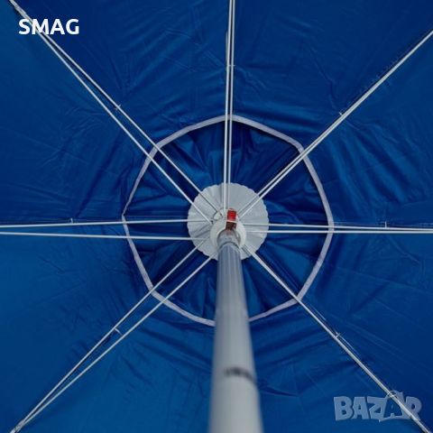 Ветроустойчив плажен чадър със синя метална рамка - 2м, снимка 2 - Други - 46292360