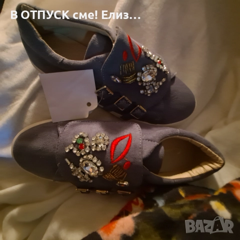 Нови гуменки тип велур с камъни, бродерия цветя, флорална апликация, снимка 9 - Маратонки - 51772212