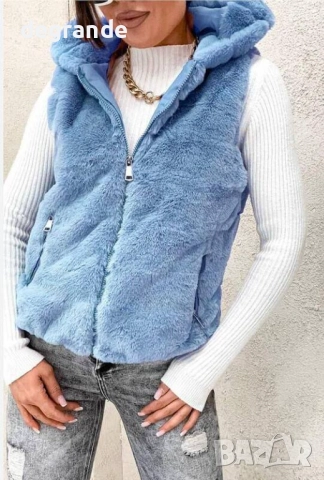 Пухкав елек наличен в  Екрю Розов Син Бежов цвят, снимка 3 - Елеци - 51466538