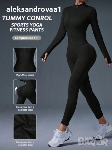 🖤 Черен рипсен гащеризон с цип – стягащ & push-up ефект