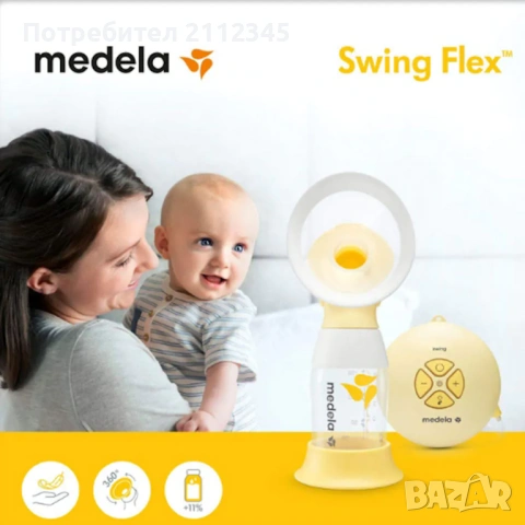 MEDELA Единична двуфазна електрическа помпа за кърма Swing Flex + шише, снимка 3 - Помпи за кърма - 53390158