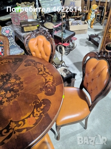 РАЗТЕГАТЕЛНА МАСА С ШЕСТ СТОЛА БАРОКОВ СТИЛ , снимка 2 - Антикварни и старинни предмети - 52651483