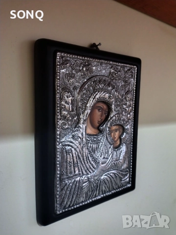 Прекрасна Посребрена Икона Богородица С Младенеца Христос., снимка 5 - Икони - 52510824