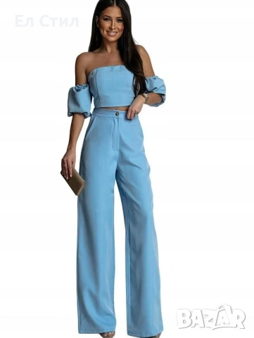 📌#Дамски син #сет топ с панталон 95% полиестер   5% ликра Хс С М, снимка 3 - Комплекти - 53519065