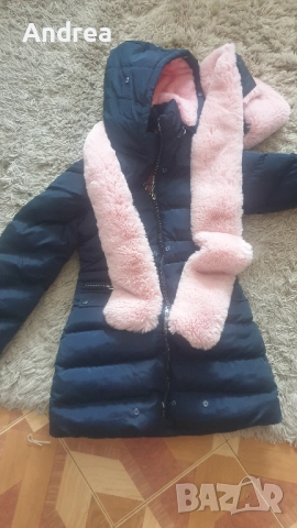 Детско Зимно ватирано Яке с подплата ,яка и качулка за момиче, снимка 2 - Детски якета и елеци - 51879747