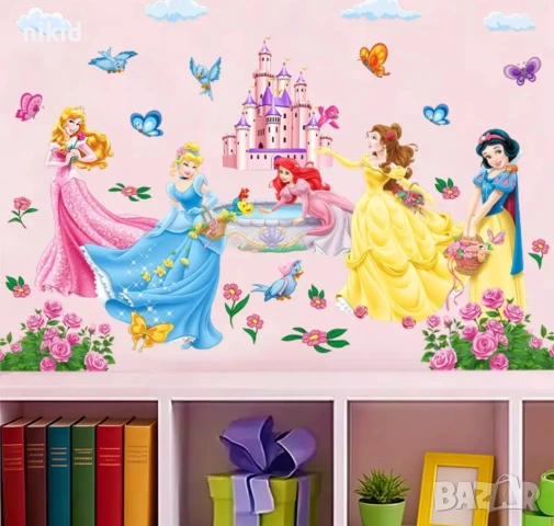 Принцеси и замък самозалепващ стикер лепенка за стена мебел прозорец детска стая детски, снимка 6 - Други - 53841988