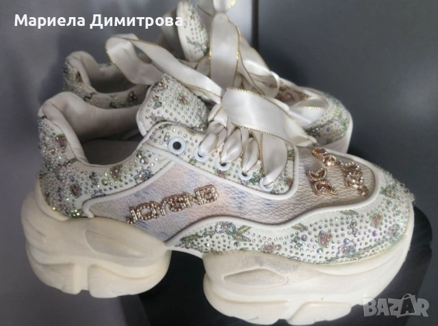 Бели кожени маратонки на платформа, снимка 2 - Маратонки - 52366373