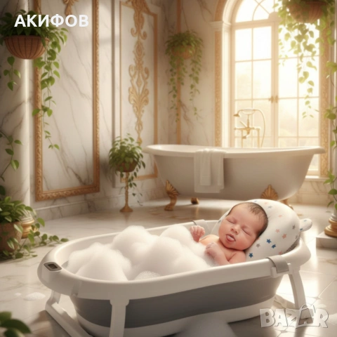 Сгъваема бебешка вана с термометър и възглавница, снимка 6 - За банята - 53204589