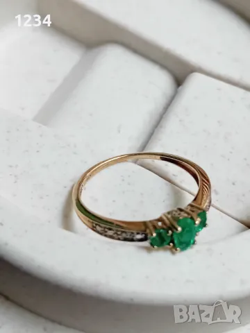 Златен пръстен с изумруди и диаманти, снимка 3 - Пръстени - 50193104