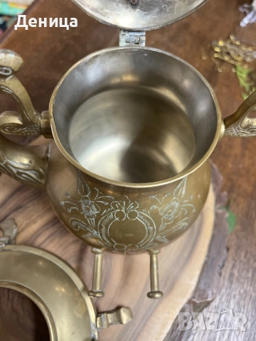 Жесток комплект от месингов чайник и елегантна орнаментирана стойка♥️ йник. Ръчно изработен , снимка 9 - Други - 52566677