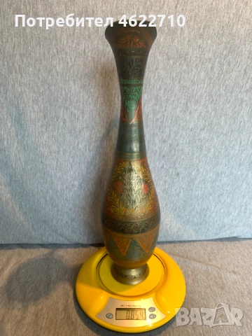 стара  гравирана месингова кана ваза, снимка 4 - Антикварни и старинни предмети - 53584554