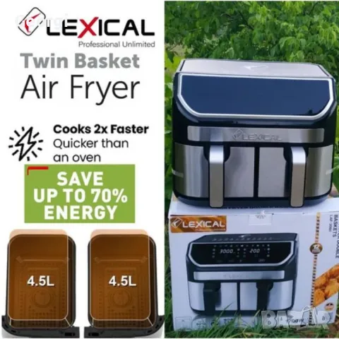 Двоен фритюрник с горещ въздух с тъч скрийн Lexical Airfryer LAF-3080, снимка 2 - Фритюрници - 47086014