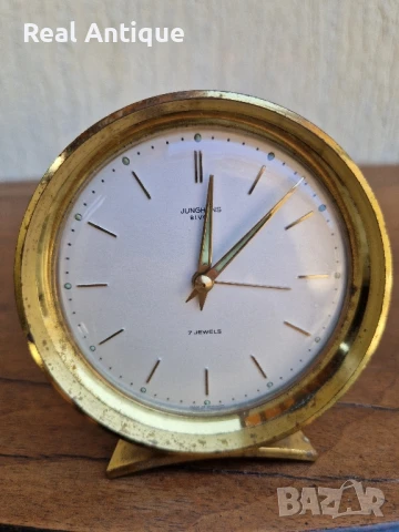 Антикварен колекционерски немски бронзов часовник будилник Junghans , снимка 3 - Антикварни и старинни предмети - 51083525