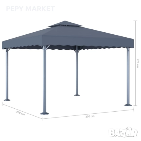 Шатра, 300х300 см, антрацит, алуминий  Цвят: Антрацит Материал на рамката: Алуминий и стомана Матери, снимка 1