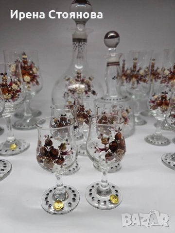 Комплект ръчно рисувани чаши за ликьор, ракия, вино, шампанско. Rattenberg Tirol K Glass, снимка 12 - Чаши - 53391065