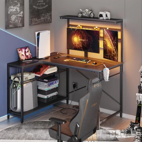 НОВО Бюро  L-образно с контакти и LED осветление, снимка 5 - Бюра - 54213877