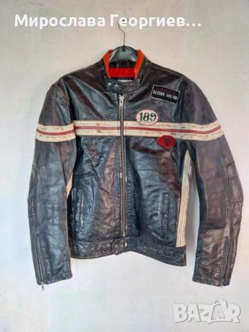 Кожено Рокерско яке Jack & Jones Vintage DENIM, Стил damage leather jacket, Размер М, снимка 5 - Якета - 46302156