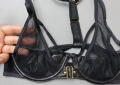 75В черен сутиен от еко кожа и прозрачна мрежа, снимка 4