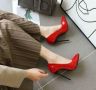 Обувки на ток - червен лак с черен ток - 6060, снимка 1 - Дамски обувки на ток - 45462153