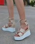 Сандали на платформа - бежов лак с бяло ходило - 311 , снимка 2