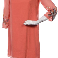 ❤️FRACOMINA НОВА Дамска рокля с камъни - корал - S, снимка 1 - Рокли - 45062975