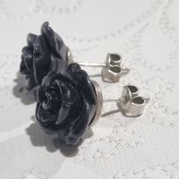 Сребърни обеци 925, черни рози !, снимка 4 - Обеци - 45919843
