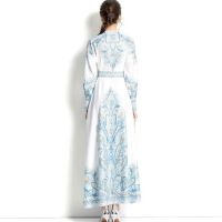 Дълга елегантна дамска рокля в светло синьо и бяло , снимка 5 - Рокли - 45438666