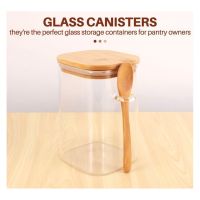Стъклен квадратен буркан с бамбукова лъжичка и бамбуков капак със силиконово уплътнение,12,5х10см, снимка 8 - Аксесоари за кухня - 45525690