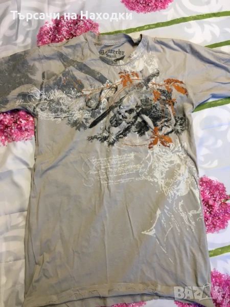 Автентична мъжка тениска MONARCHY Grey Orange Embroidery S Small светлосива , снимка 1