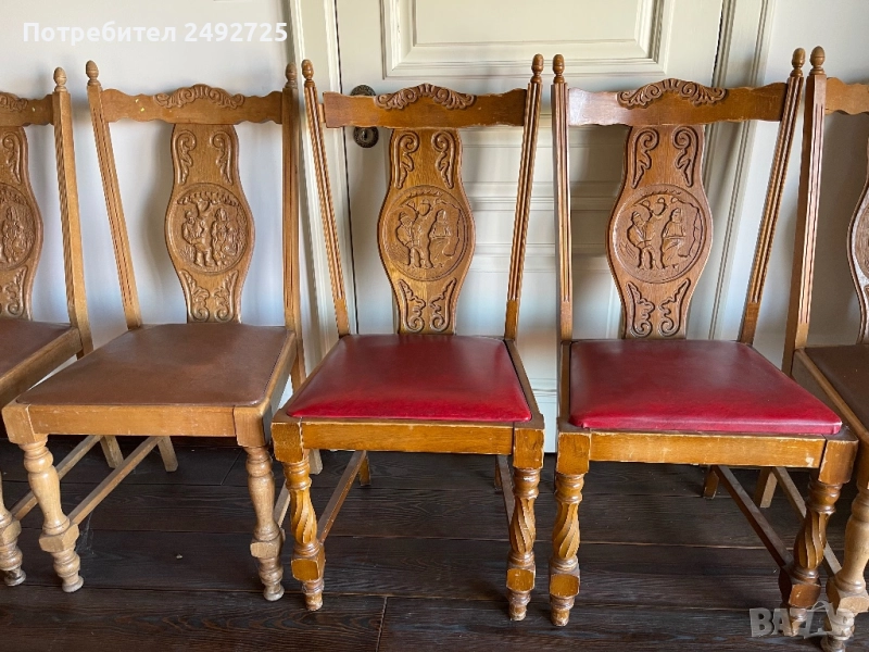 Столове дърворезба кожа 5 бр, снимка 1