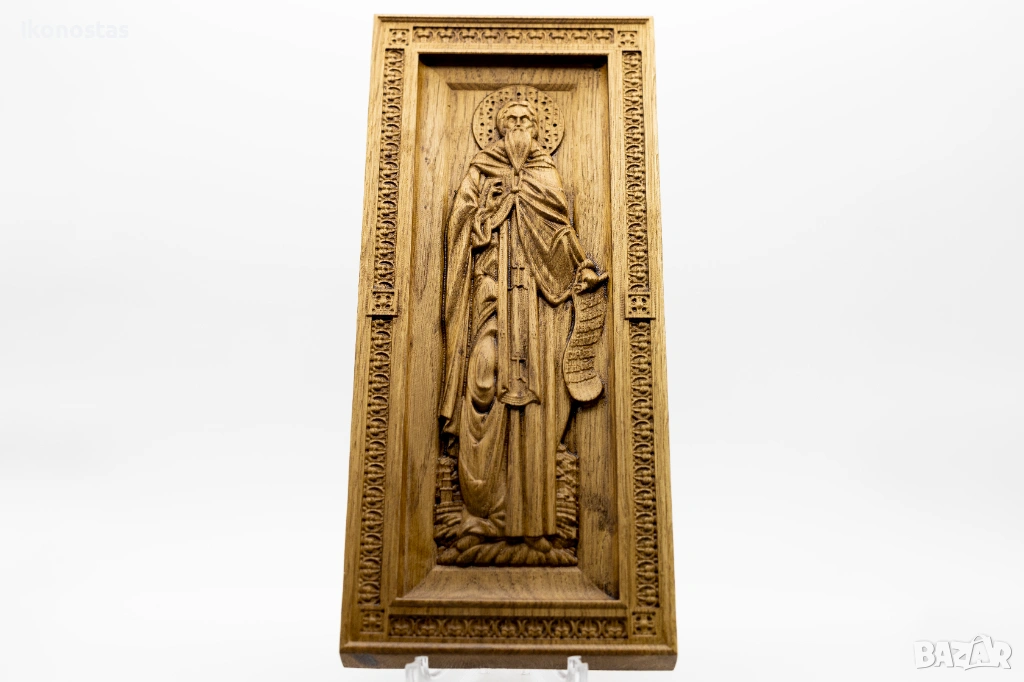Релефна икона на свети Анатолий от масивен дъб, снимка 1