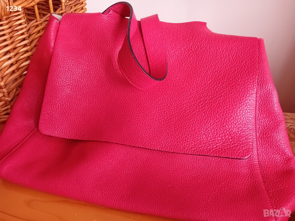 Червена италианска чанта от естествена кожа, снимка 1