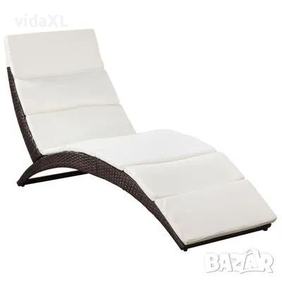 vidaXL Сгъваем шезлонг с шалте, полиратан, кафяв（SKU:41808), снимка 1