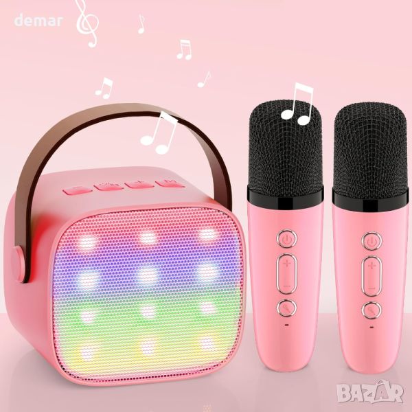 Bluetooth Караоке играчка с 2 или 1 безжични микрофона за деца 3+ год., розово, снимка 1