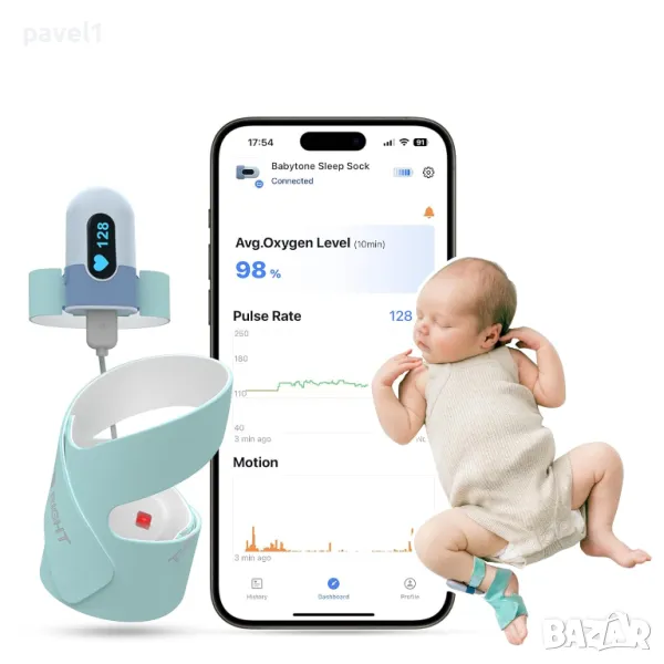 НОВ Чорап за наблюдение на бебе Babytone, проследяване на сърдечната честота, нивото на кислорода..., снимка 1