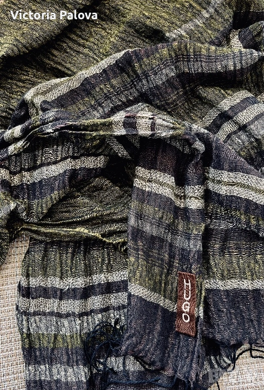 Оригинален шал HUGO ( Hugo Boss) лен/ вискоза, oversize , снимка 1