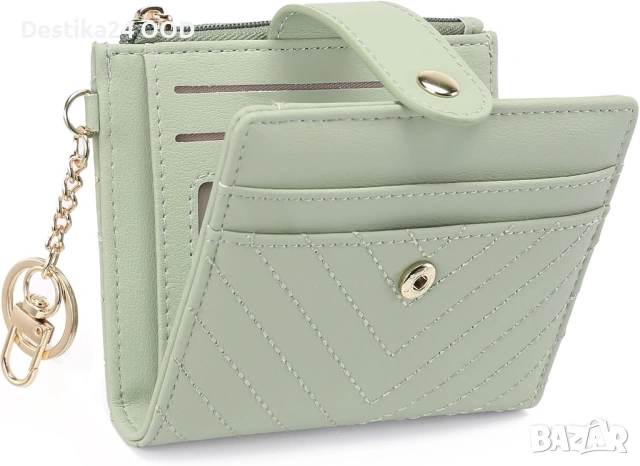 Компактен дамски портфейл с RFID защита и отделение за монети – зелен