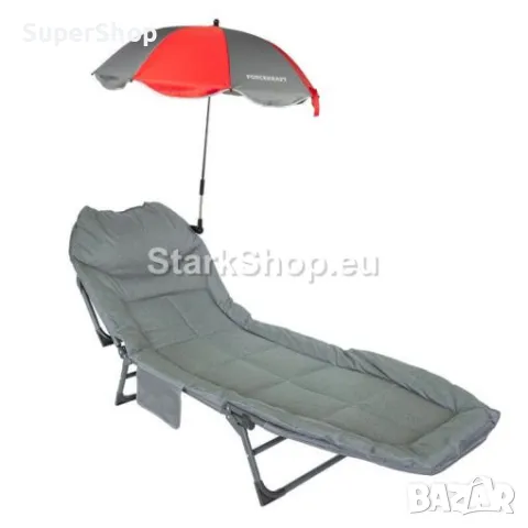 Сгъваем Шезлонг – Походно Легло с Джобче + Чадър 200кг Подсилена Метална Конструкция FORSAGE